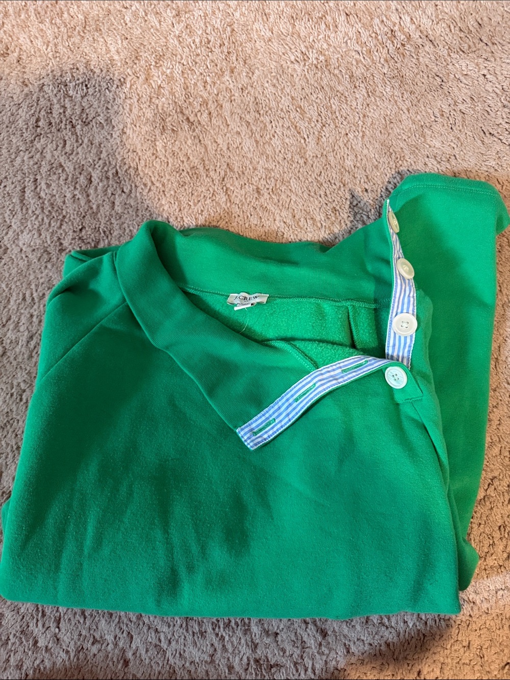 J. Crew Kelly Green Polo with Blue-White Stripe Placket